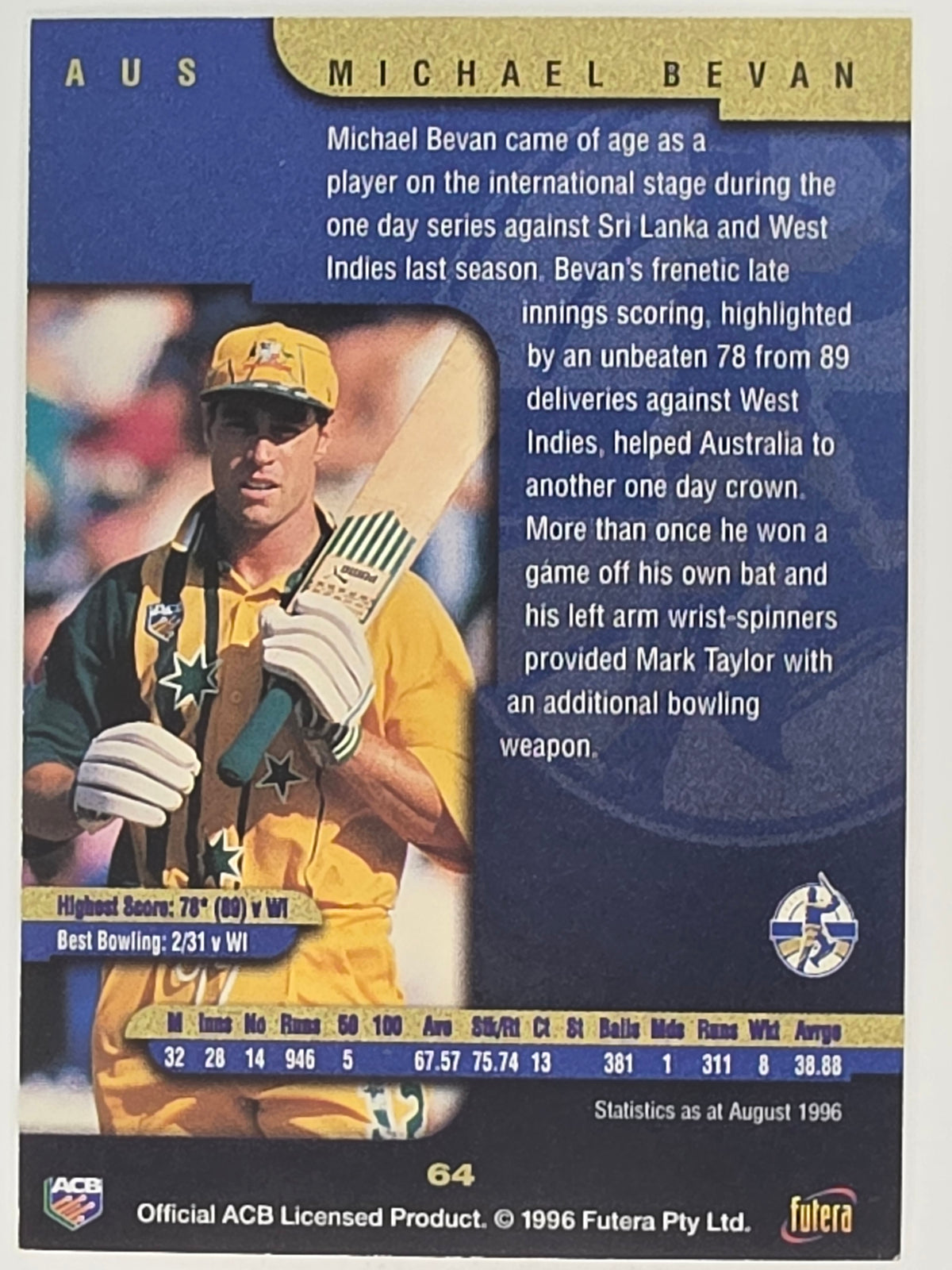 1996 Futera The Decider #64 Michael Bevan Australia