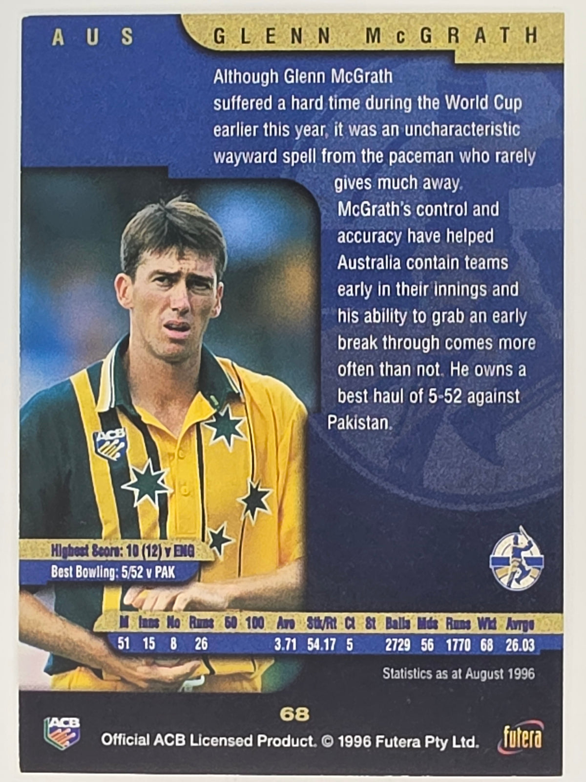 1996 Futera The Decider #68 Glenn McGrath Australia