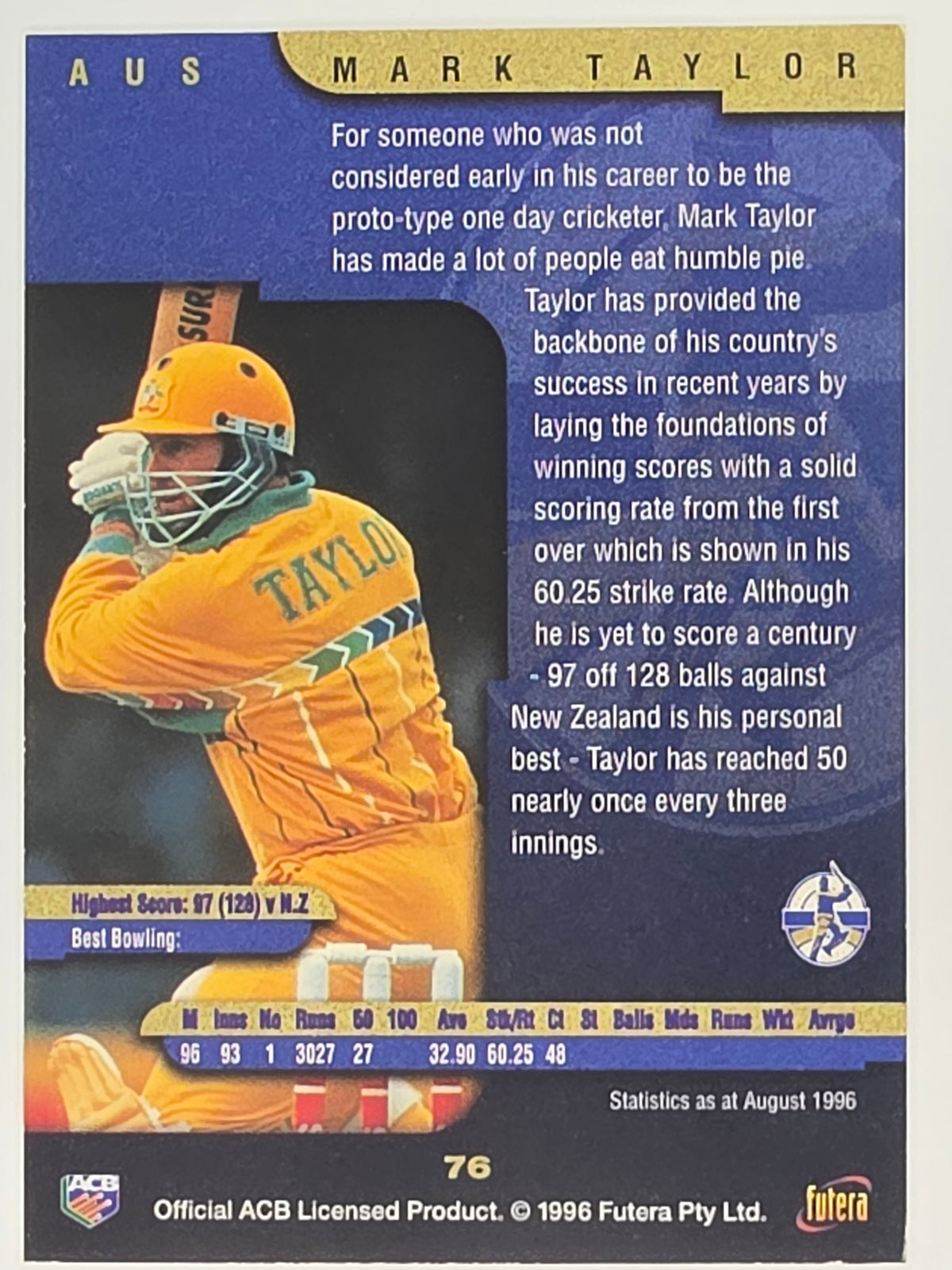 1996 Futera The Decider #76 Mark Taylor Australia
