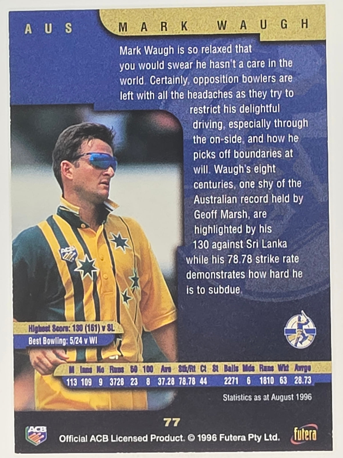 1996 Futera The Decider #77 Mark Waugh Australia