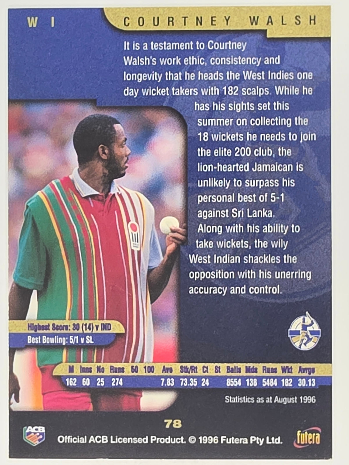 1996 Futera The Decider #78 Courtney Walsh West Indies