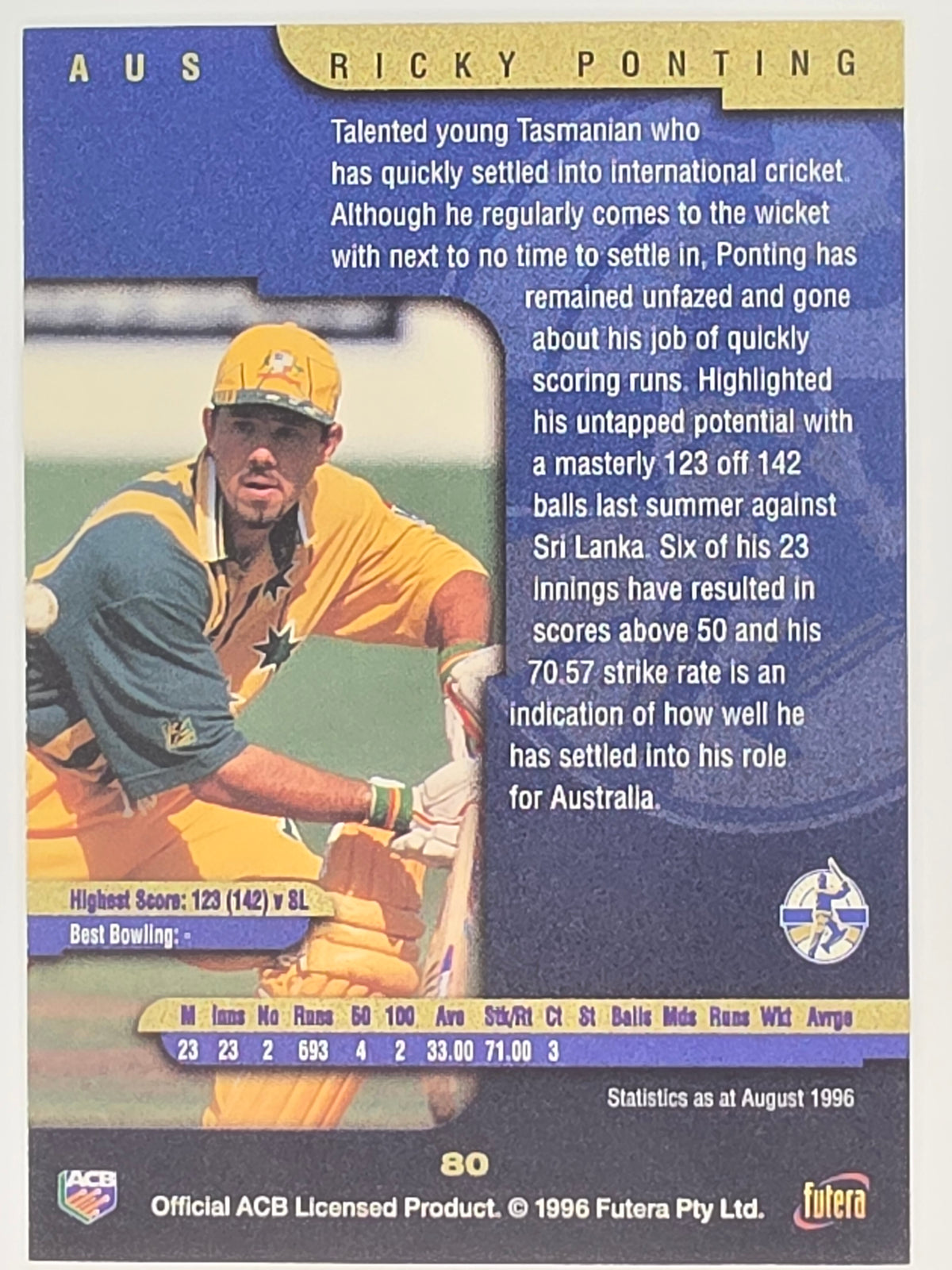 1996 Futera The Decider #80 Ricky Ponting Australia
