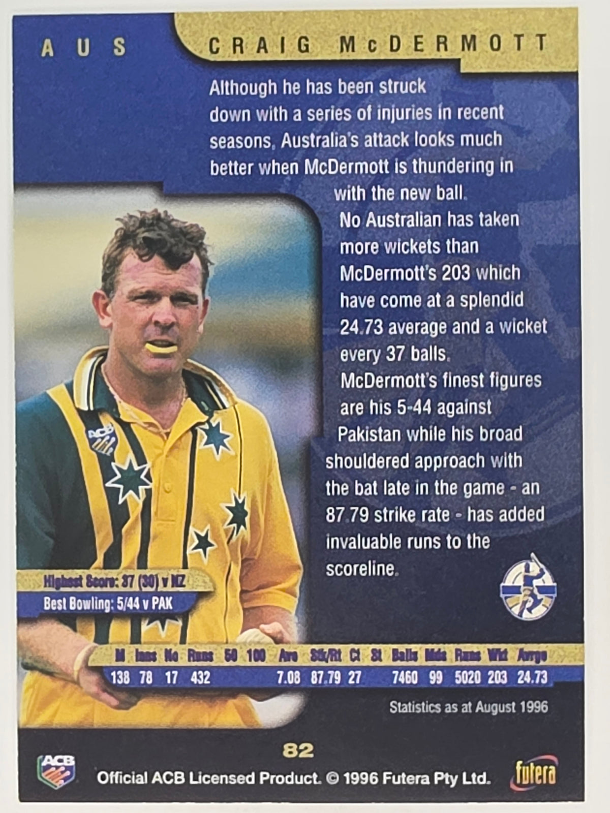 1996 Futera The Decider #82 Craig McDermott Australia