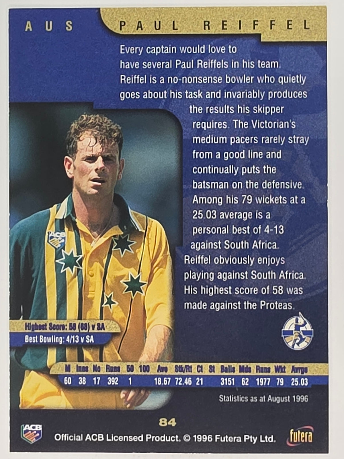 1996 Futera The Decider #84 Paul Reiffel Australia