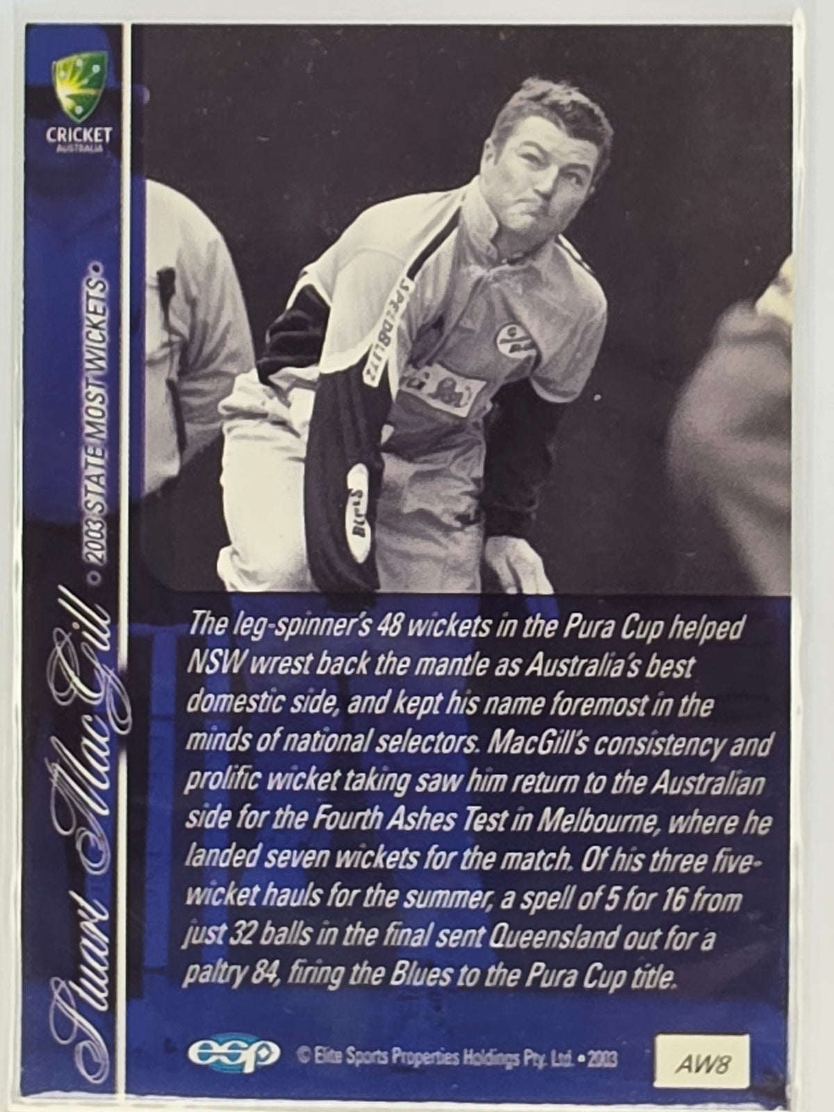 2003-04 Elite Sports Cricket Australia | 2003 Award Winners #AW8 Stuart Macgill NSW Blues