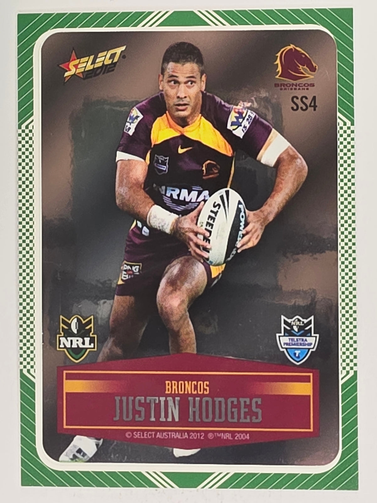 NRL 2012 Champions Peeled Parallel Card #4 Justin Hodges Brisbane Broncos