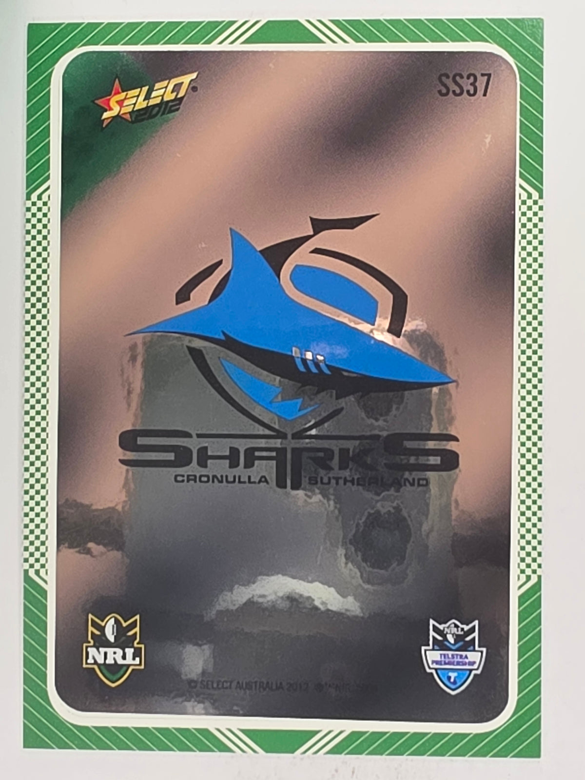 NRL 2012 Champions Peeled Parallel Card #37 Cronulla Sutherland Sharks Logo