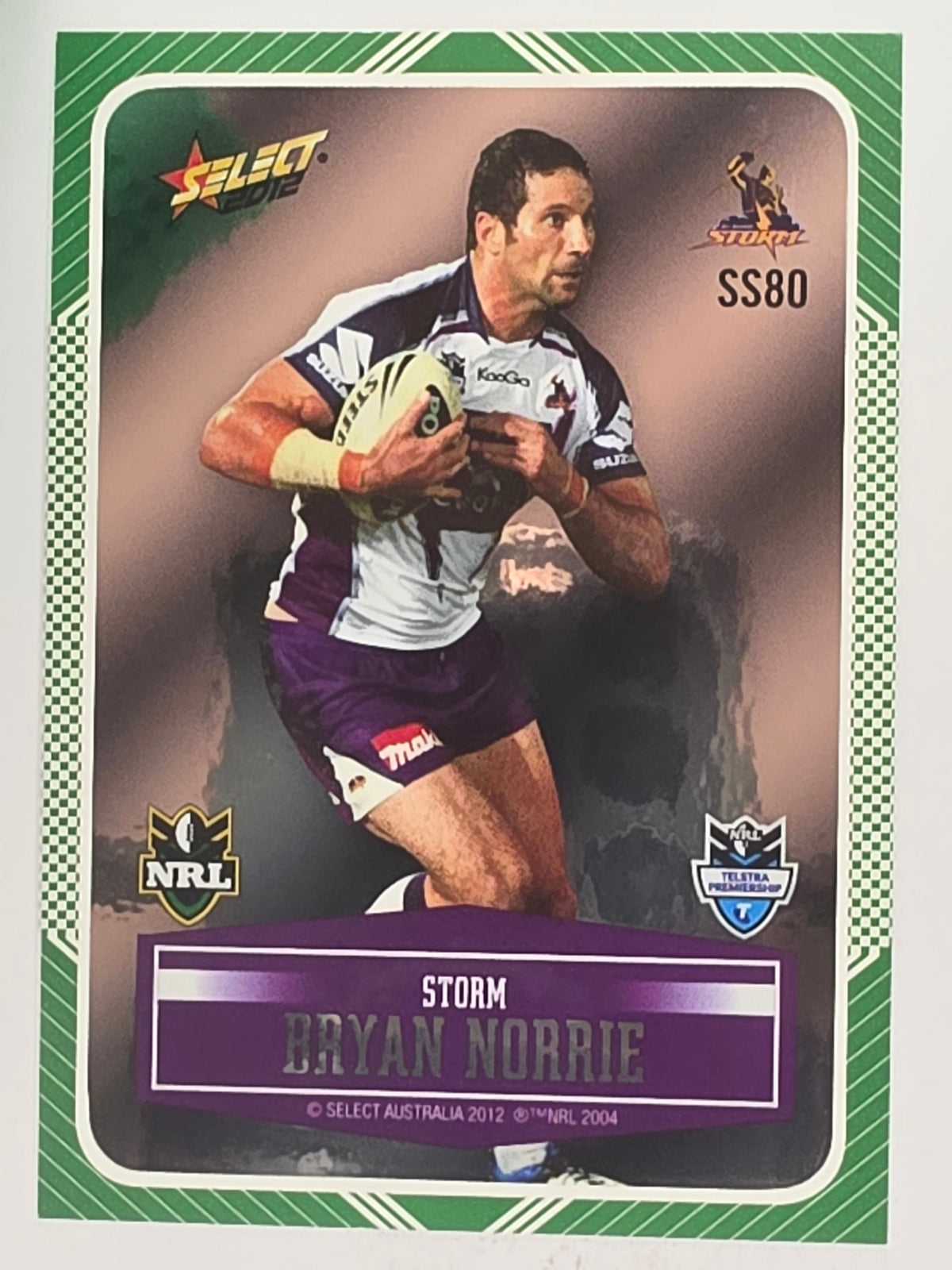 NRL 2012 Champions Peeled Parallel Card #80 Bryan Norrie Melbourne Storm