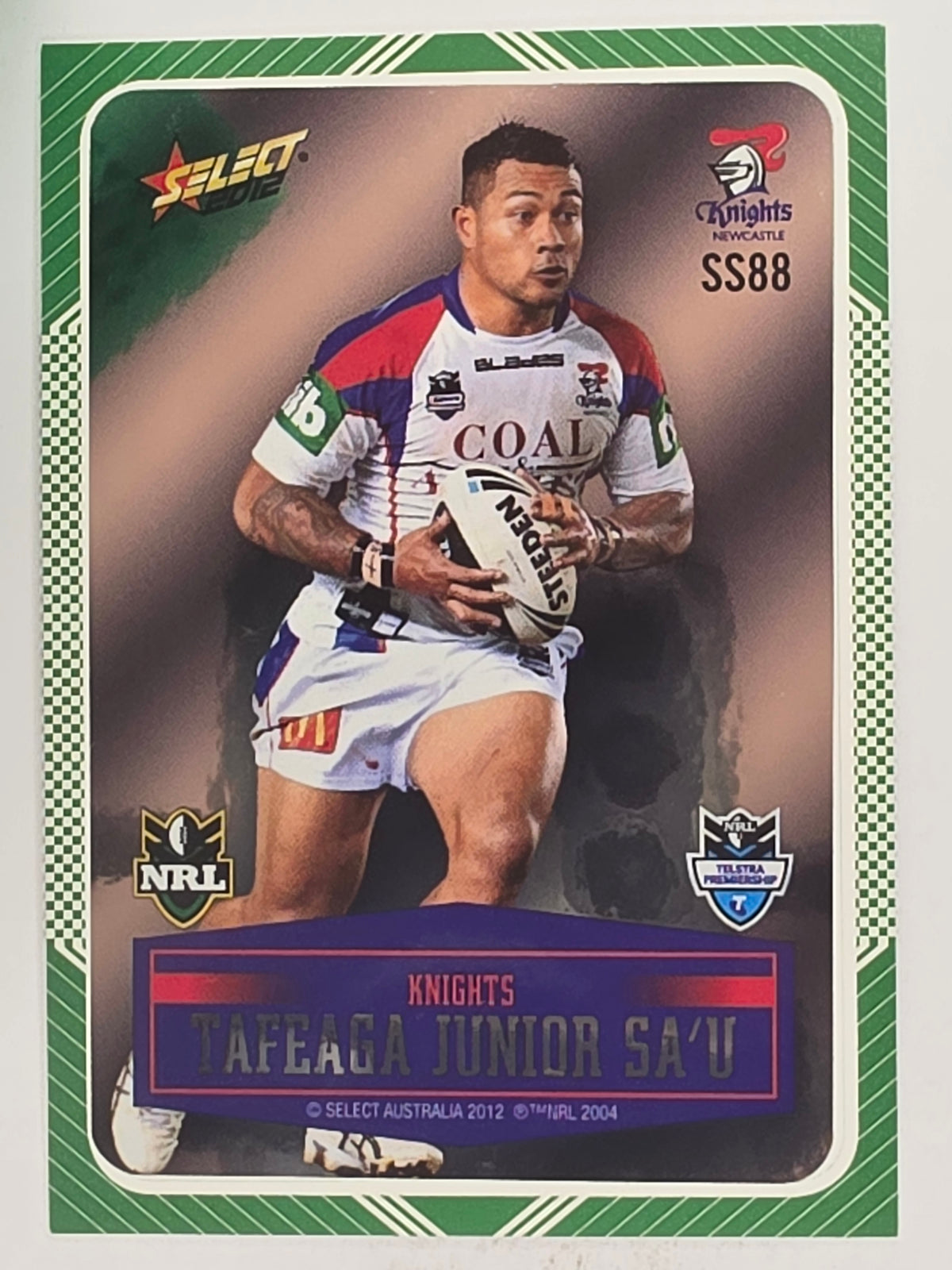 NRL 2012 Champions Peeled Parallel Card #88 Tafeaga Junior Sa’u Newcastle Knights
