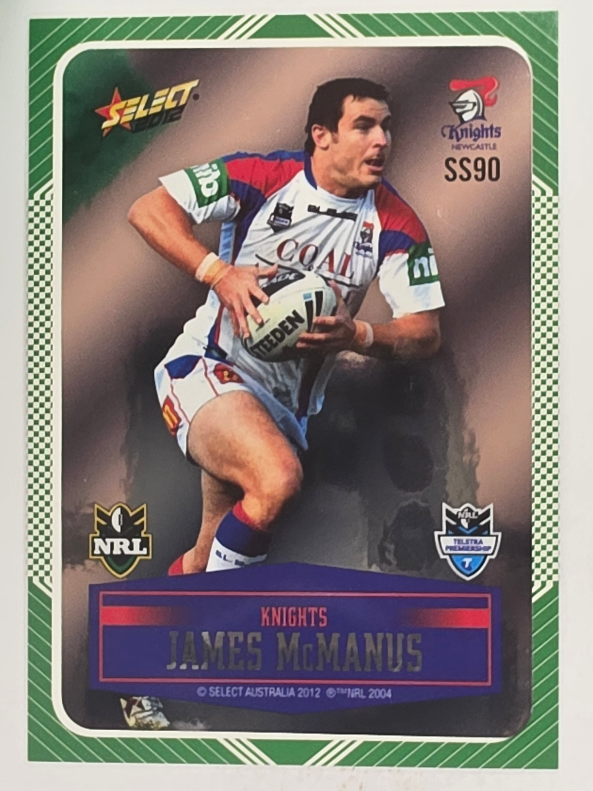 NRL 2012 Champions Peeled Parallel Card #90 James McManus Newcastle Knights