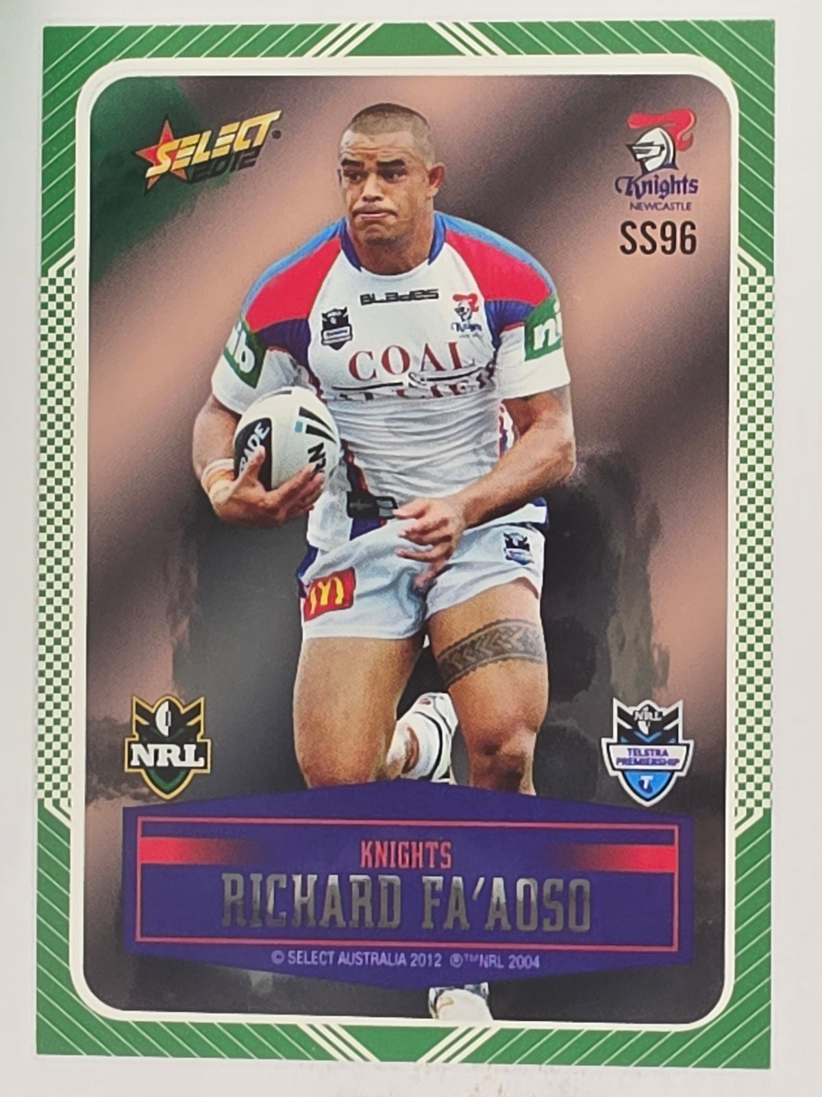NRL 2012 Champions Peeled Parallel Card #96 Richard Fa’aoso Newcastle Knights