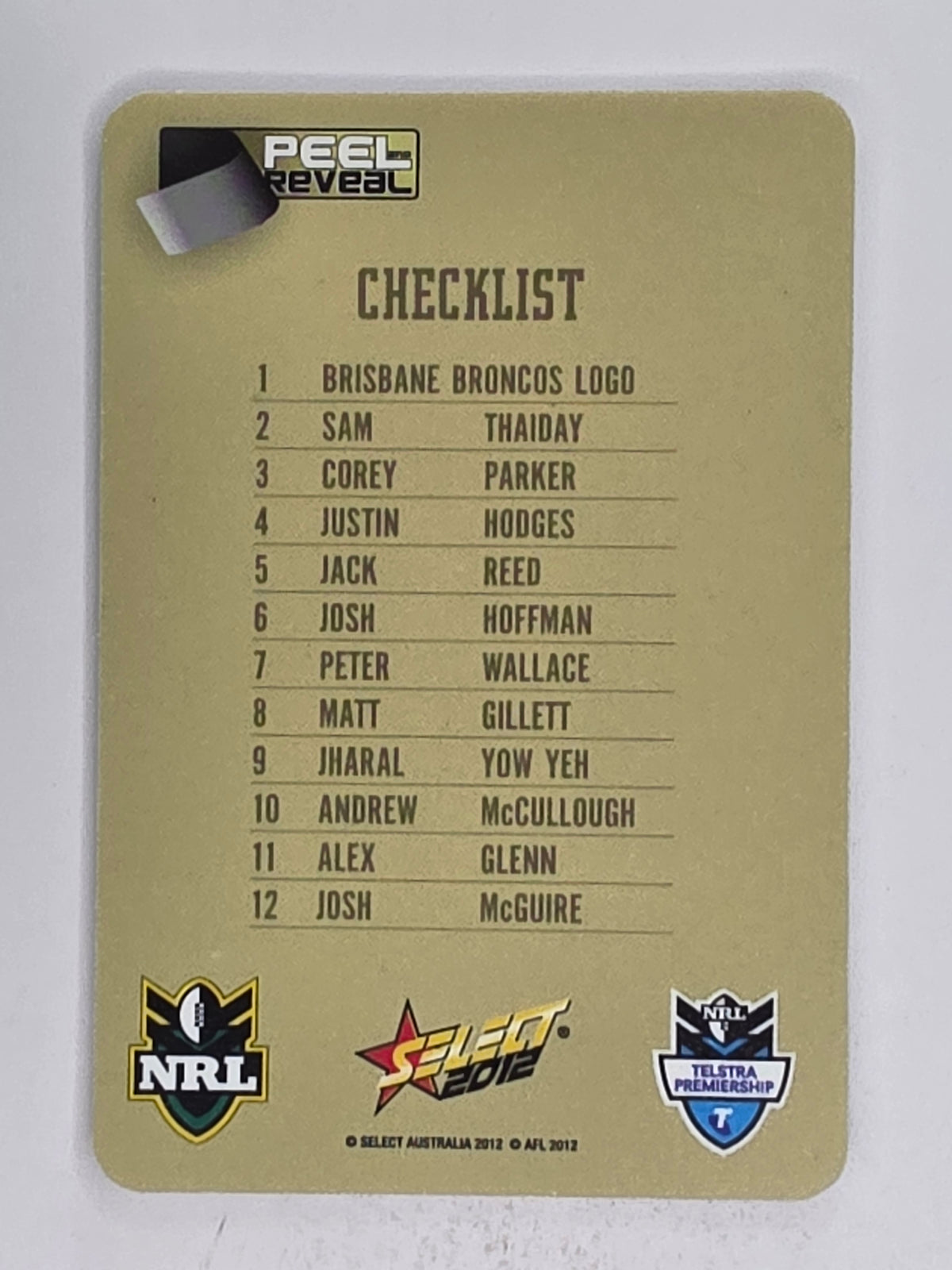 NRL 2012 Champions Gold Parallel Card #1 Brisbane Broncos Logo