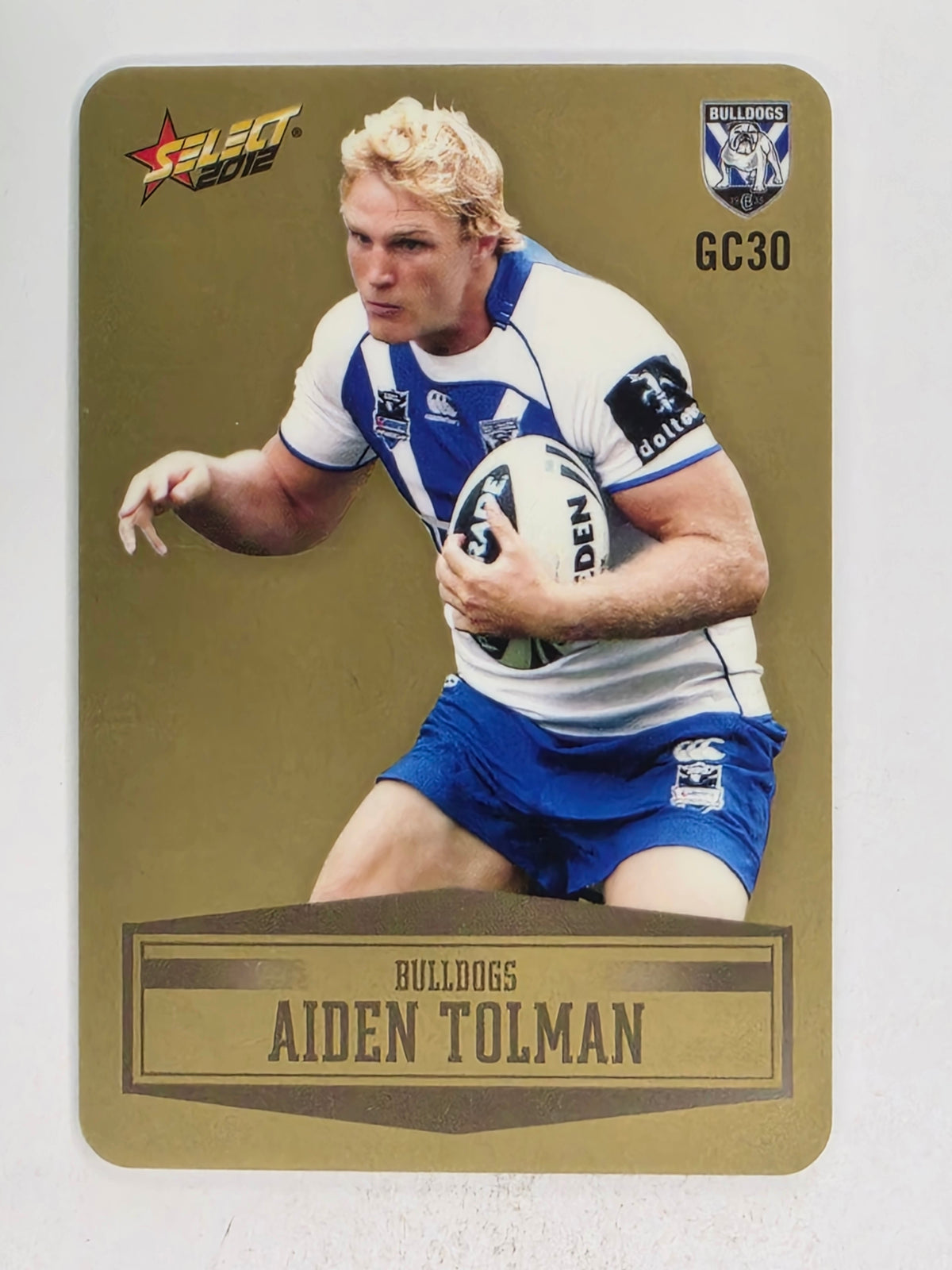 NRL 2012 Champions Gold Parallel Card #30 Aiden Tolman Canterbury Bankstown Bulldogs
