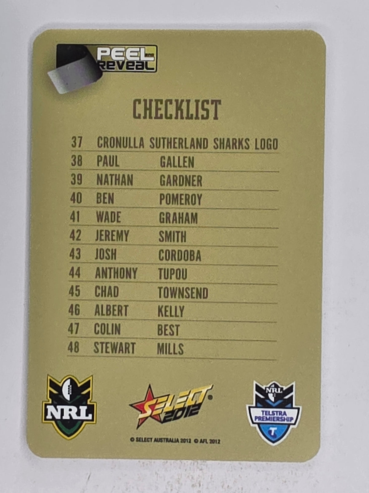 NRL 2012 Champions Gold Parallel Card #37 Cronulla Sutherland Sharks Logo