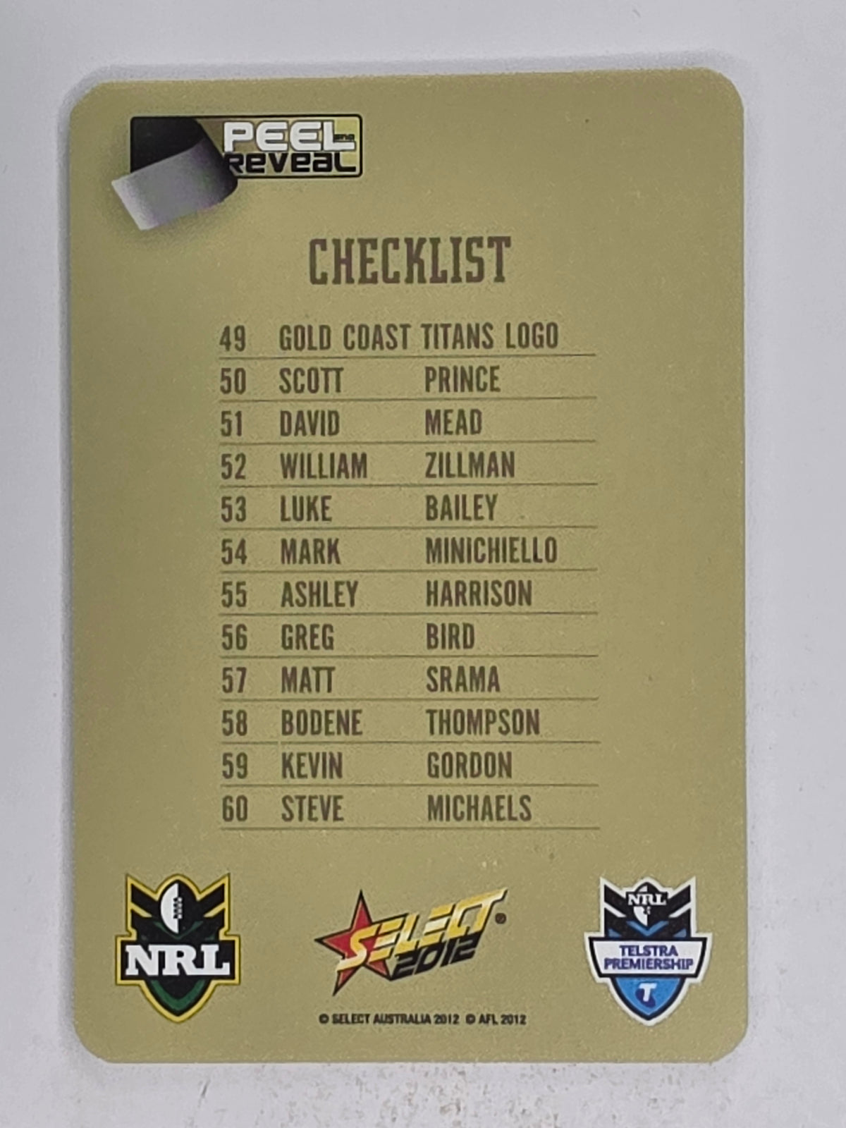 NRL 2012 Champions Gold Parallel Card #49 Gold Coast Titans Logo