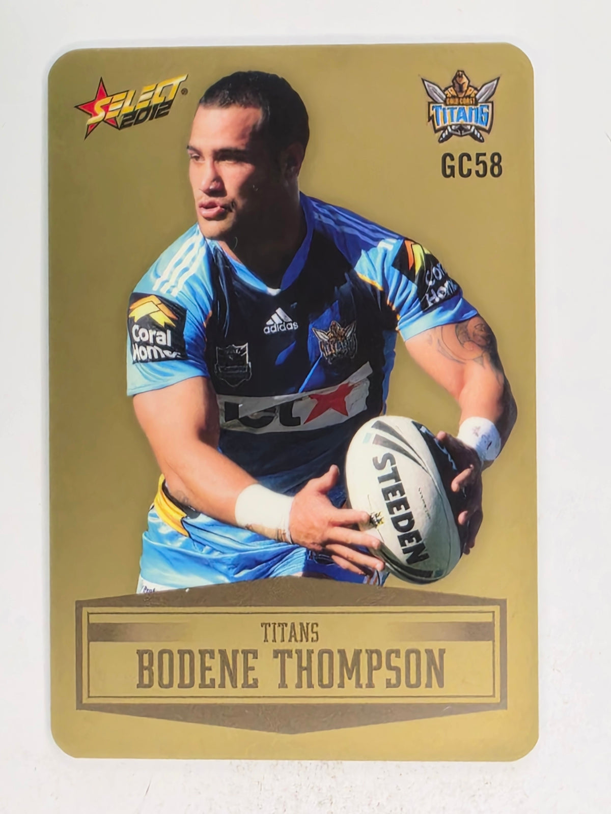 NRL 2012 Champions Gold Parallel Card #58 Bodene Thompson Gold Coast Titans