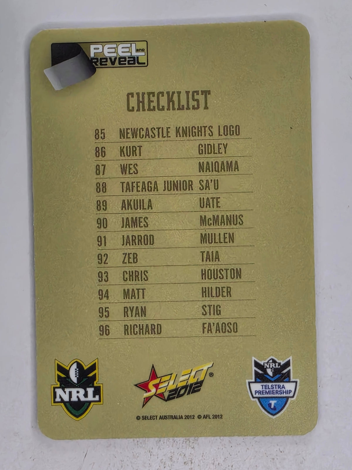 NRL 2012 Champions Gold Parallel Card #85 Newcastle Knights Logo