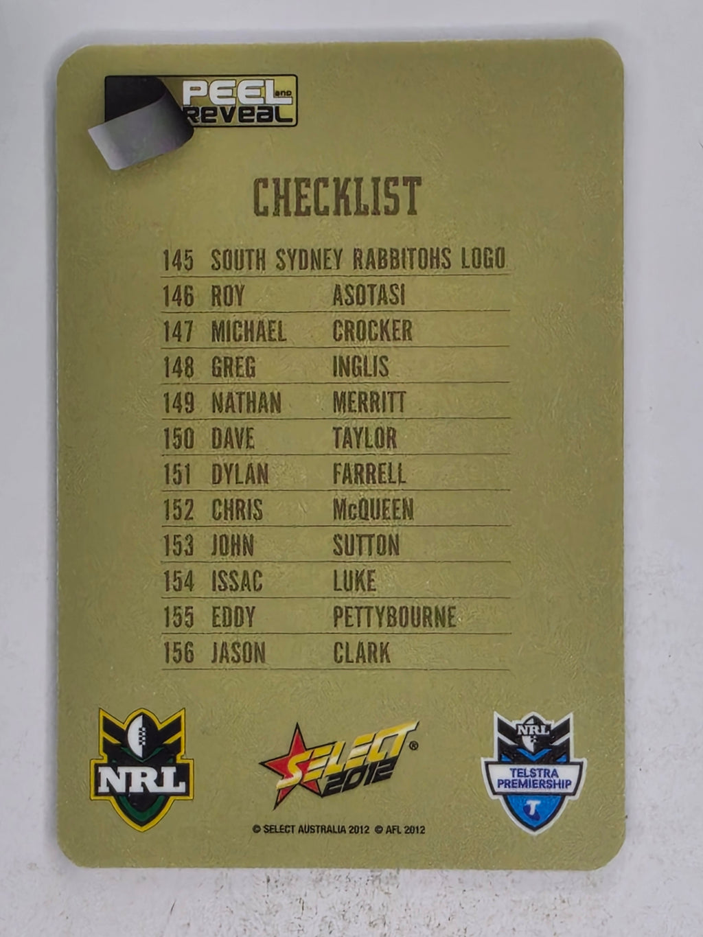 NRL 2012 Champions Gold Parallel Card #145 South Sydney Rabbitohs Logo