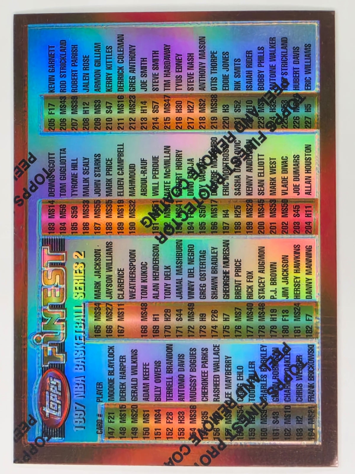 NBA 1996-97 Topps Finest Refractor Series 2 Checklist - Card #246 With Peel