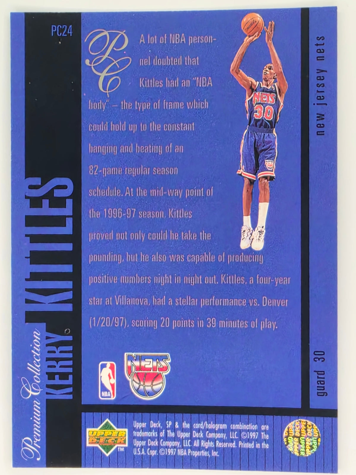 NBA 1996-97 Upper Deck SP Premium Collection - Kerry Kittles - New Jersey Nets - Card #PC24