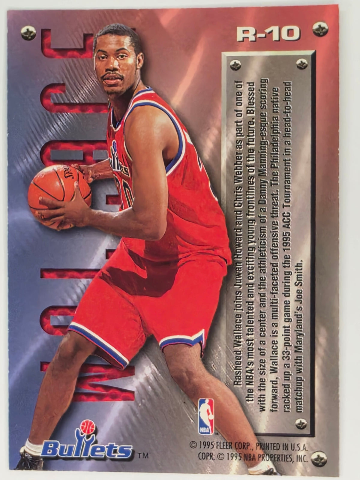NBA 1995-96 Fleer Metal Rookie - Rasheed Wallace - Washington Bullets - Card #R-10