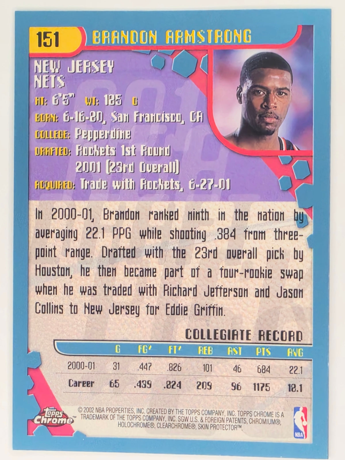 NBA 2001-02 Topps Chrome Rookie - Brandon Armstrong - New Jersey Nets - Card #151
