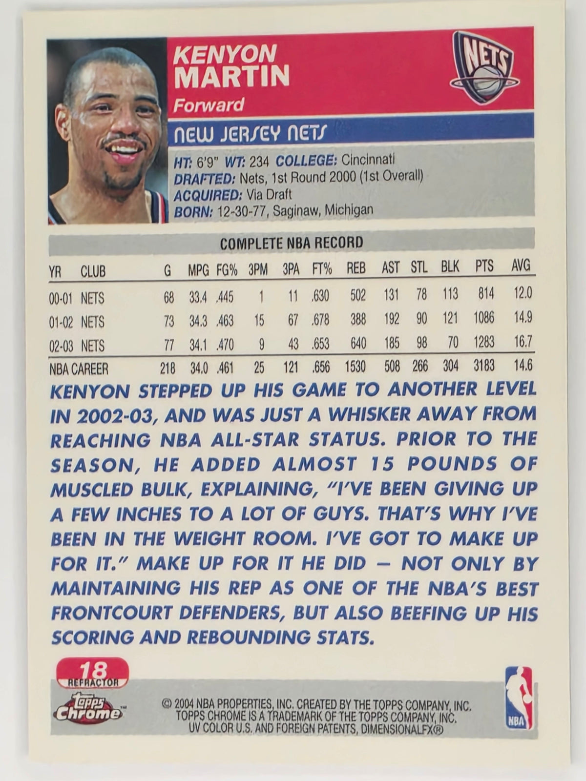 NBA Topps Chrome 03-04 | Refractor | #18 | Kenyon Martin | New Jersey Nets