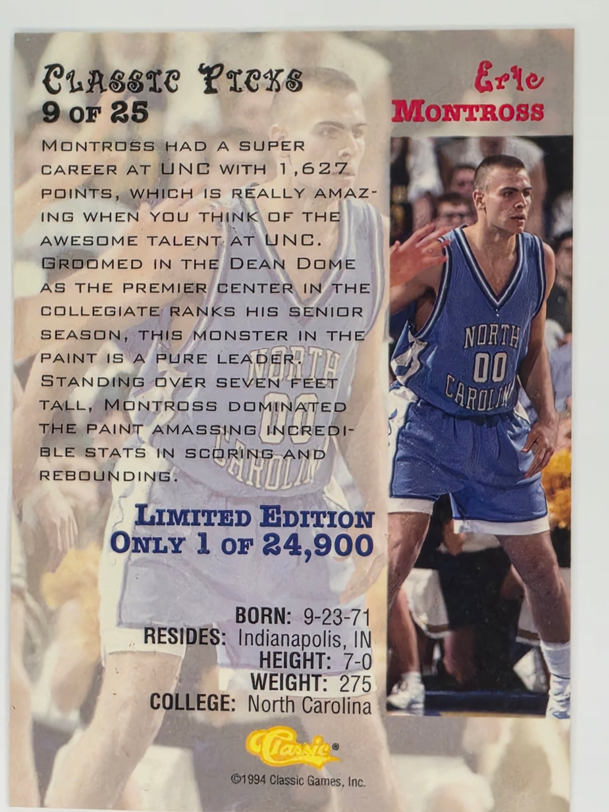 1995 Classic 5 | Classic Picks | #9 | Eric Montross | North Carolina