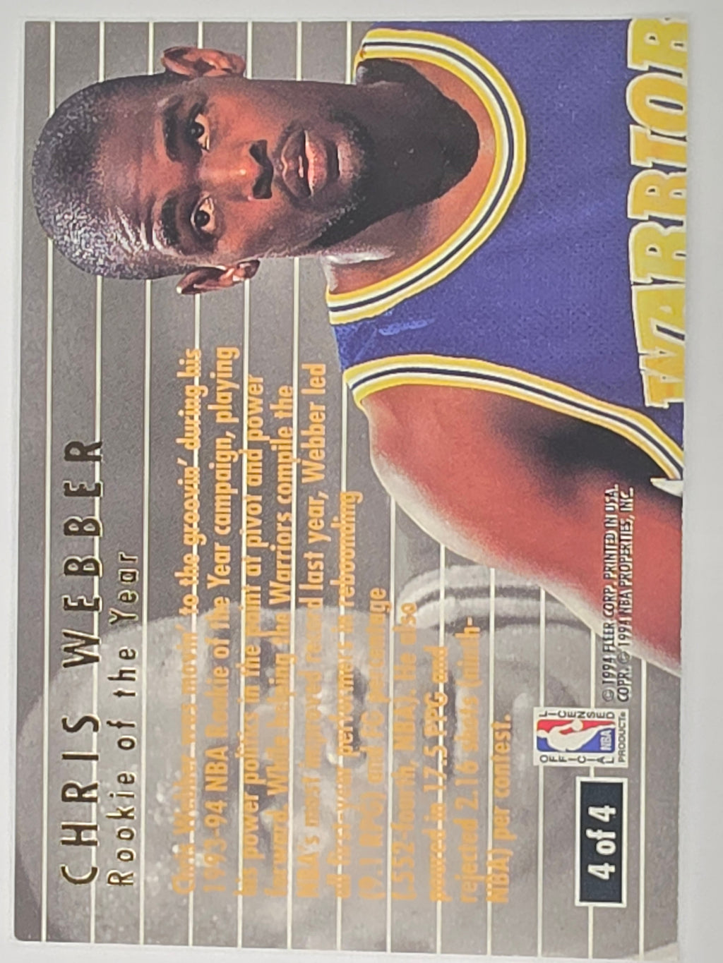 NBA Fleer Ultra 94-95 | Award Winner | #4 | Chris Webber | Golden State Warriors