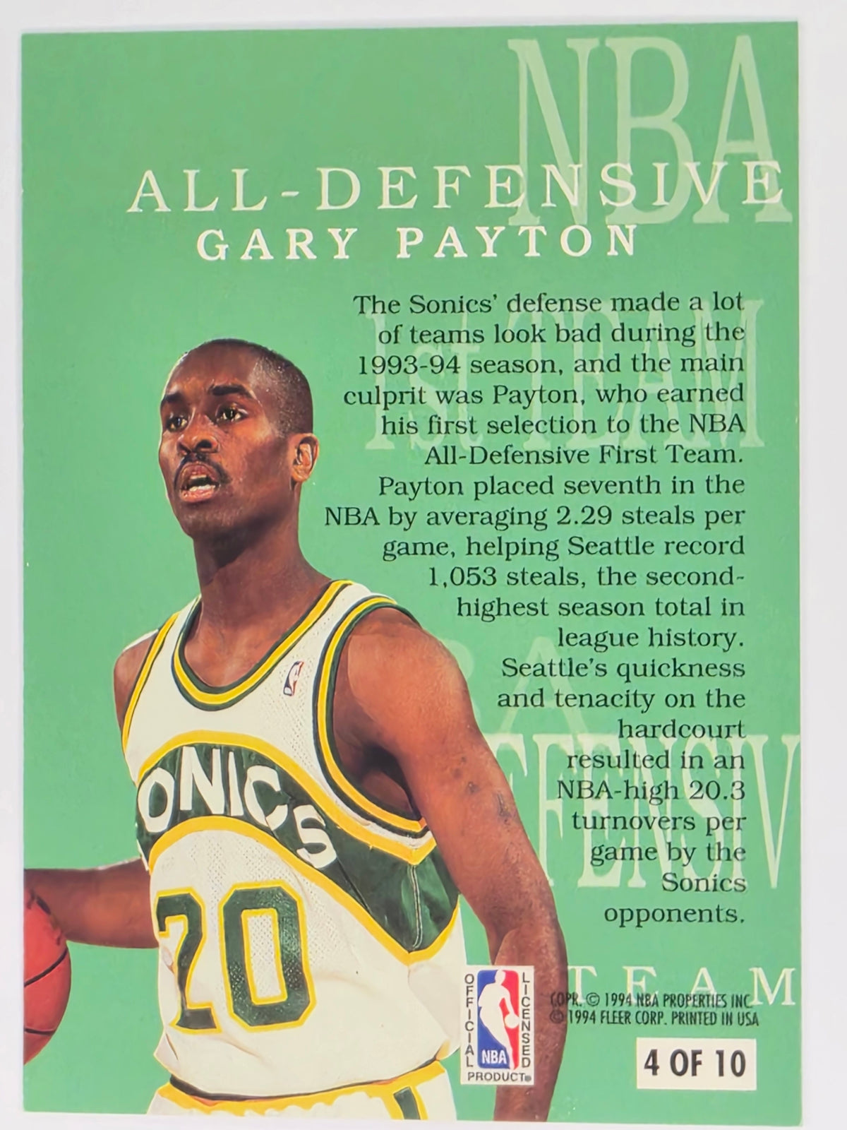 NBA Fleer 94-95 | All Defensive | #4 | Gary Payton | Seattle Super Sonics