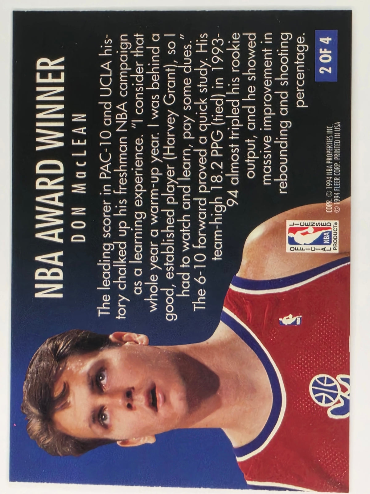 NBA Fleer 94-95 | Award Winner | #2 | Don Maclean | Washington Bullets
