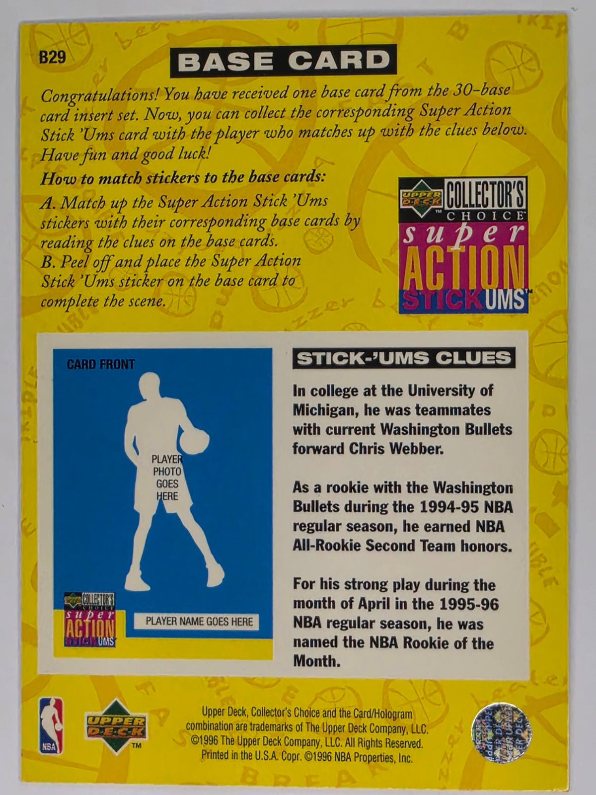 NBA Upper Deck 95-96 | Super Action Stickums | #B29 | Bullets Forward