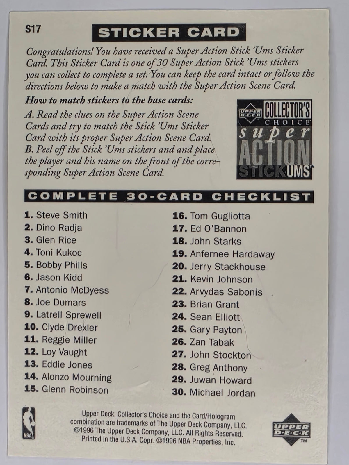 NBA Upper Deck 95-96 | Super Action Stickums | #S17 | Ed O'Bannon | Brooklyn Nets