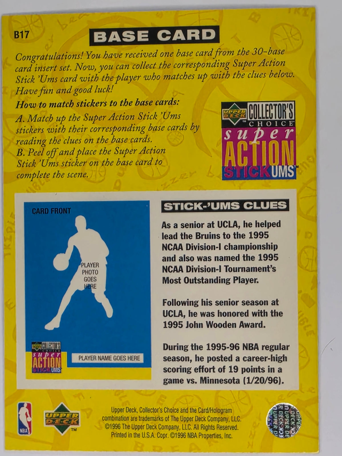 NBA Upper Deck 95-96 | Super Action Stickums | #B17 | Nets Forward