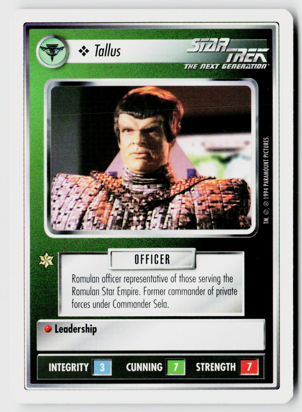Star Trek The Next Generation | 1E Premiere 1994 White | Tallus Common