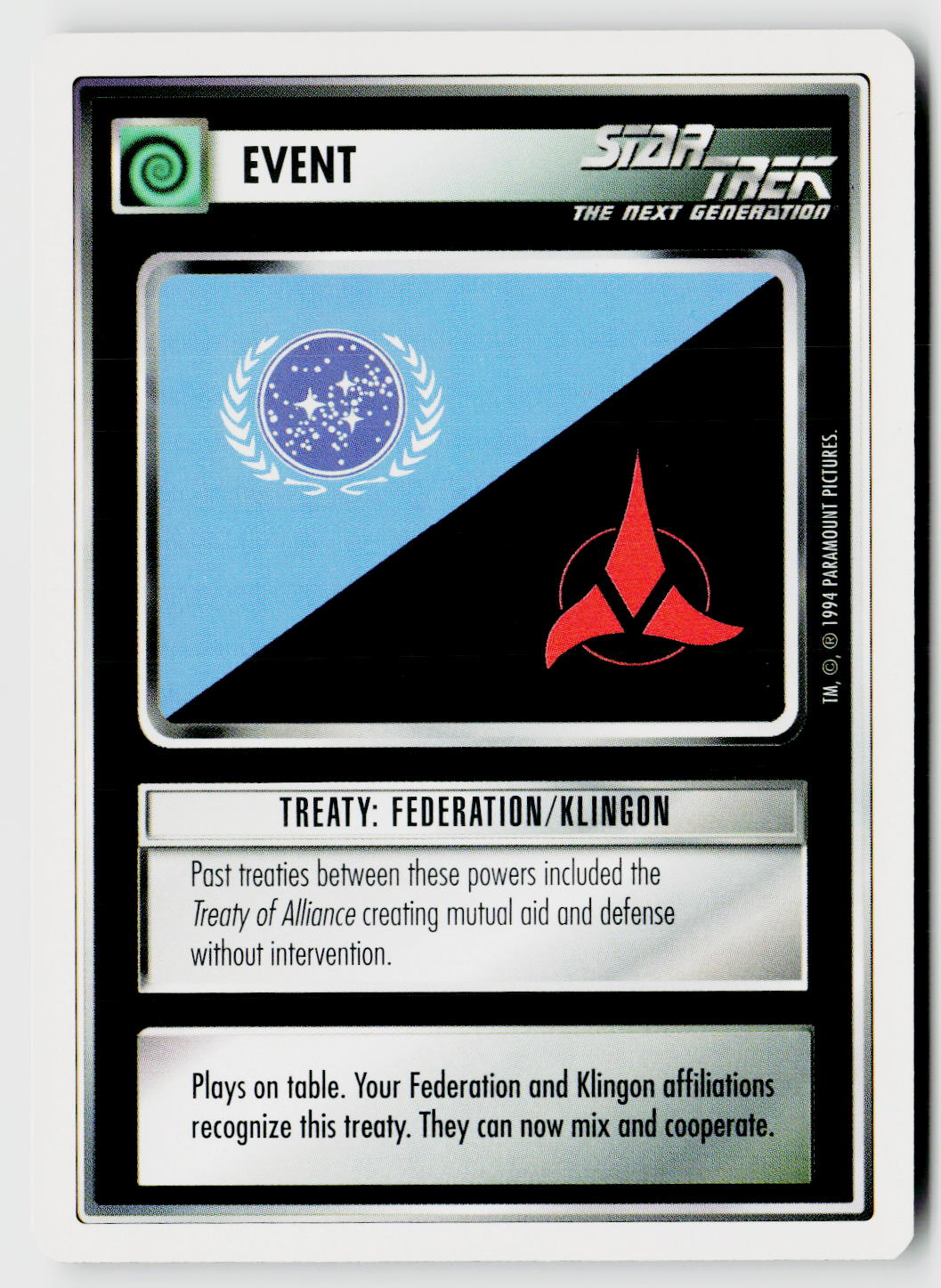 Star Trek The Next Generation | 1E Premiere 1994 White | Treaty: Federation/Klingon Common