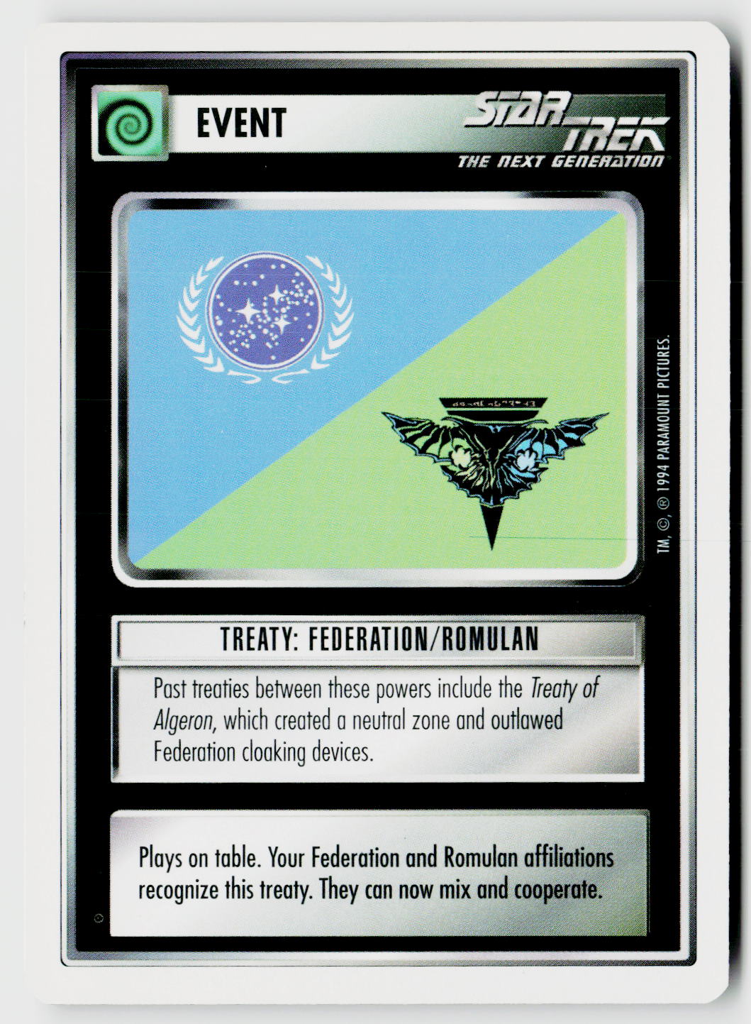 Star Trek The Next Generation | 1E Premiere 1994 White | Treaty: Federation/Romulan Common