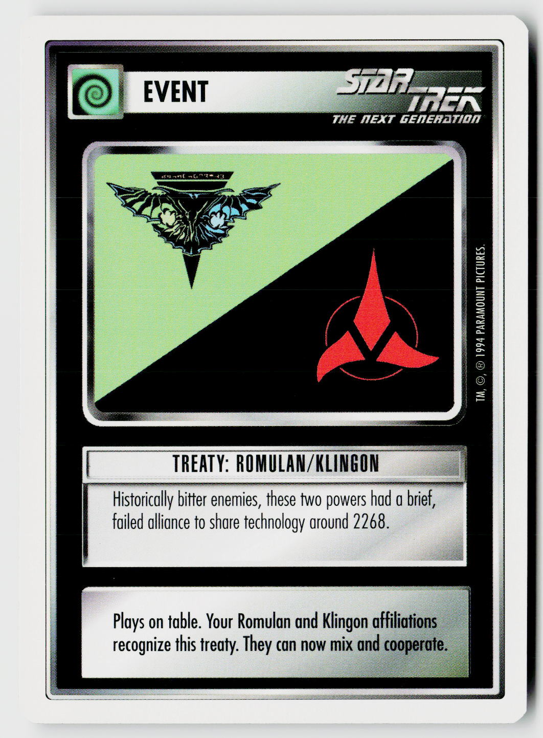 Star Trek The Next Generation | 1E Premiere 1994 White | Treaty: Romulan/Klingon Common