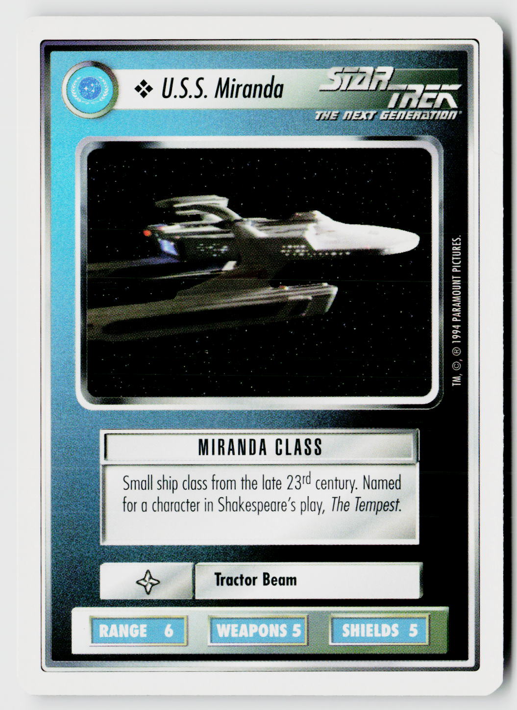 Star Trek The Next Generation | 1E Premiere 1994 White | U.S.S. Miranda Common