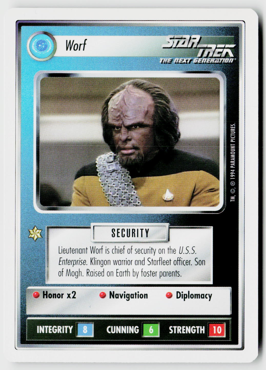 Star Trek The Next Generation | 1E Premiere 1994 White | Worf Rare