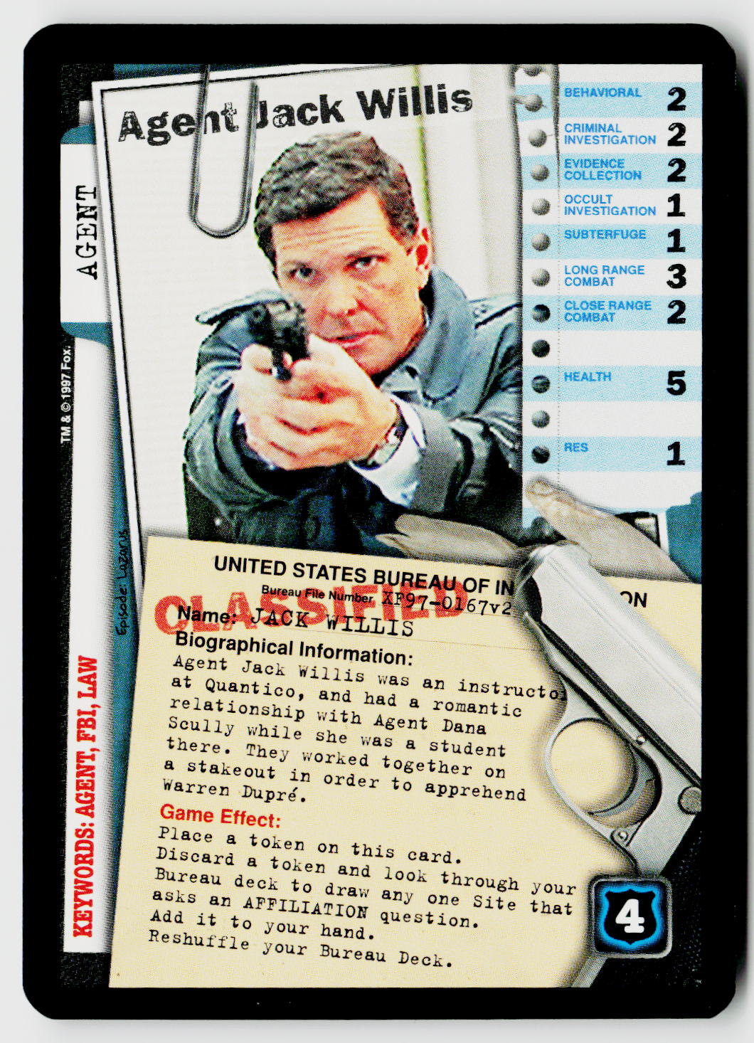 X-Files CCG | The Truth Is Out There | Agent Jack Willis XF97-0167v2 Fixed