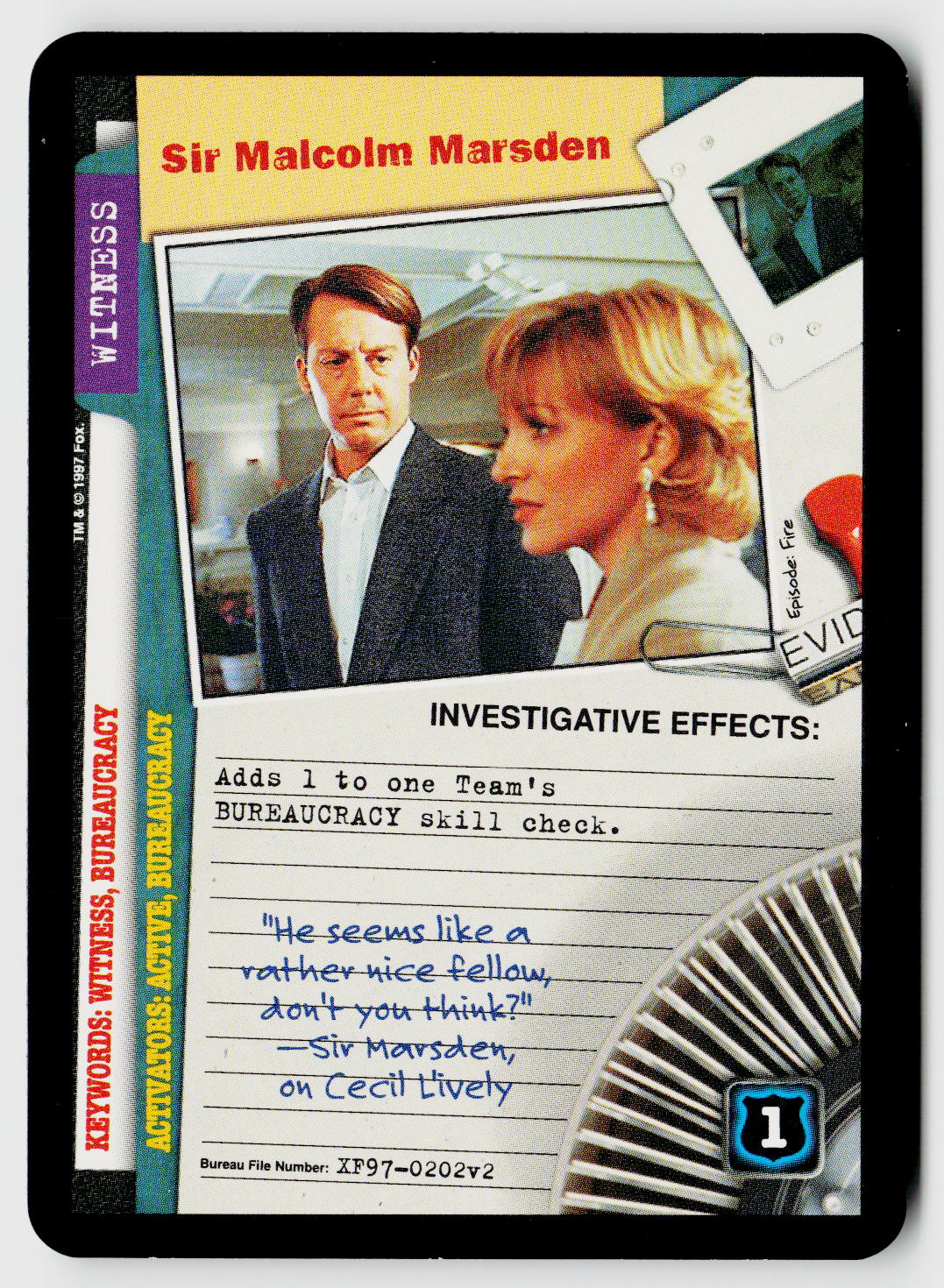 X-Files CCG | The Truth Is Out There | Sir Malcolm Marsden XF97-0202v2 Common