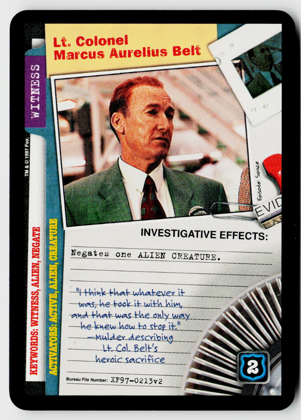 X-Files CCG | The Truth Is Out There | Lt. Colonel Marcus Aurelius Belt XF97-0213v2 Rare