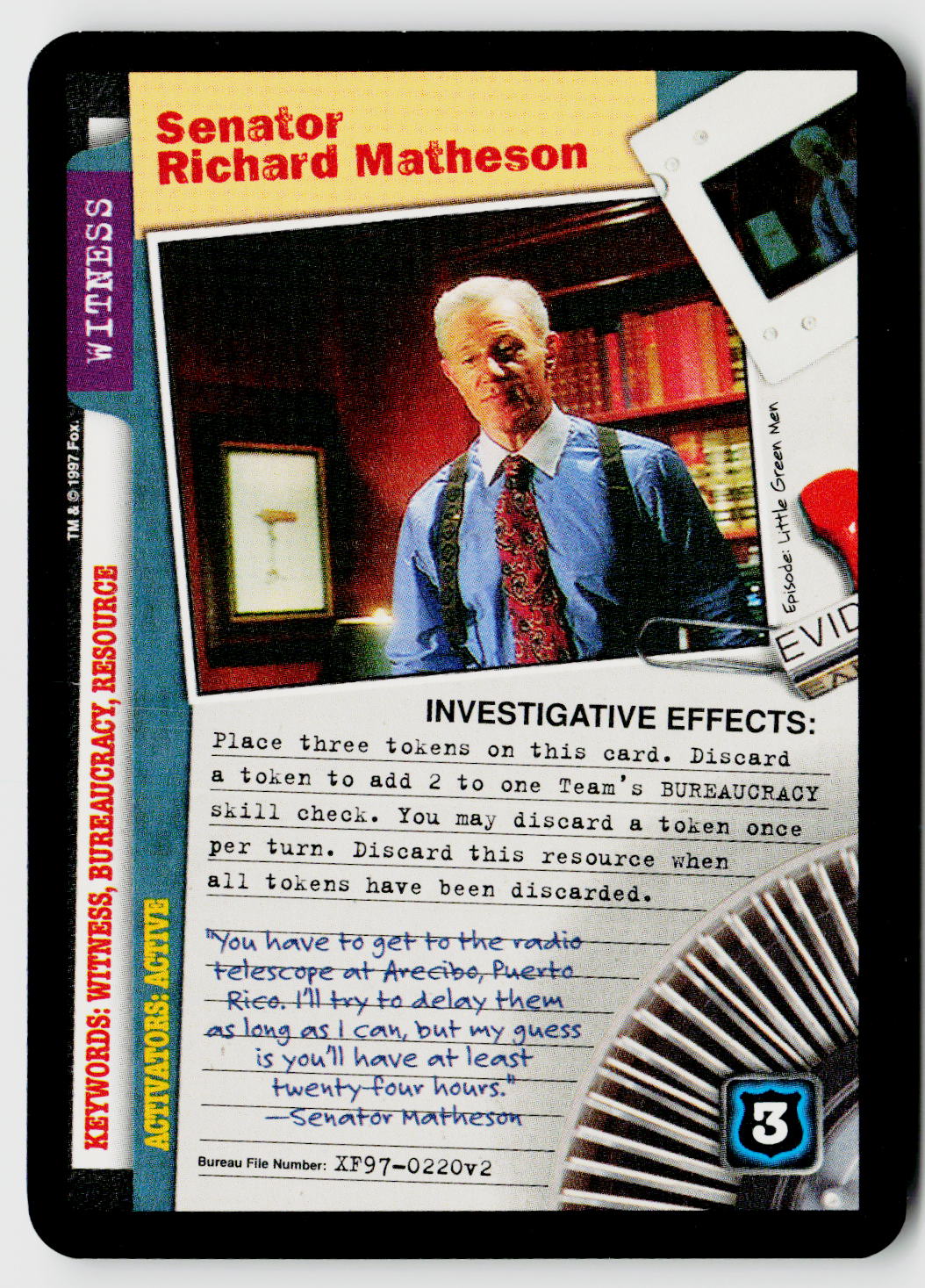 X-Files CCG | The Truth Is Out There | Senator Richard Matheson XF97-0220v2 Rare