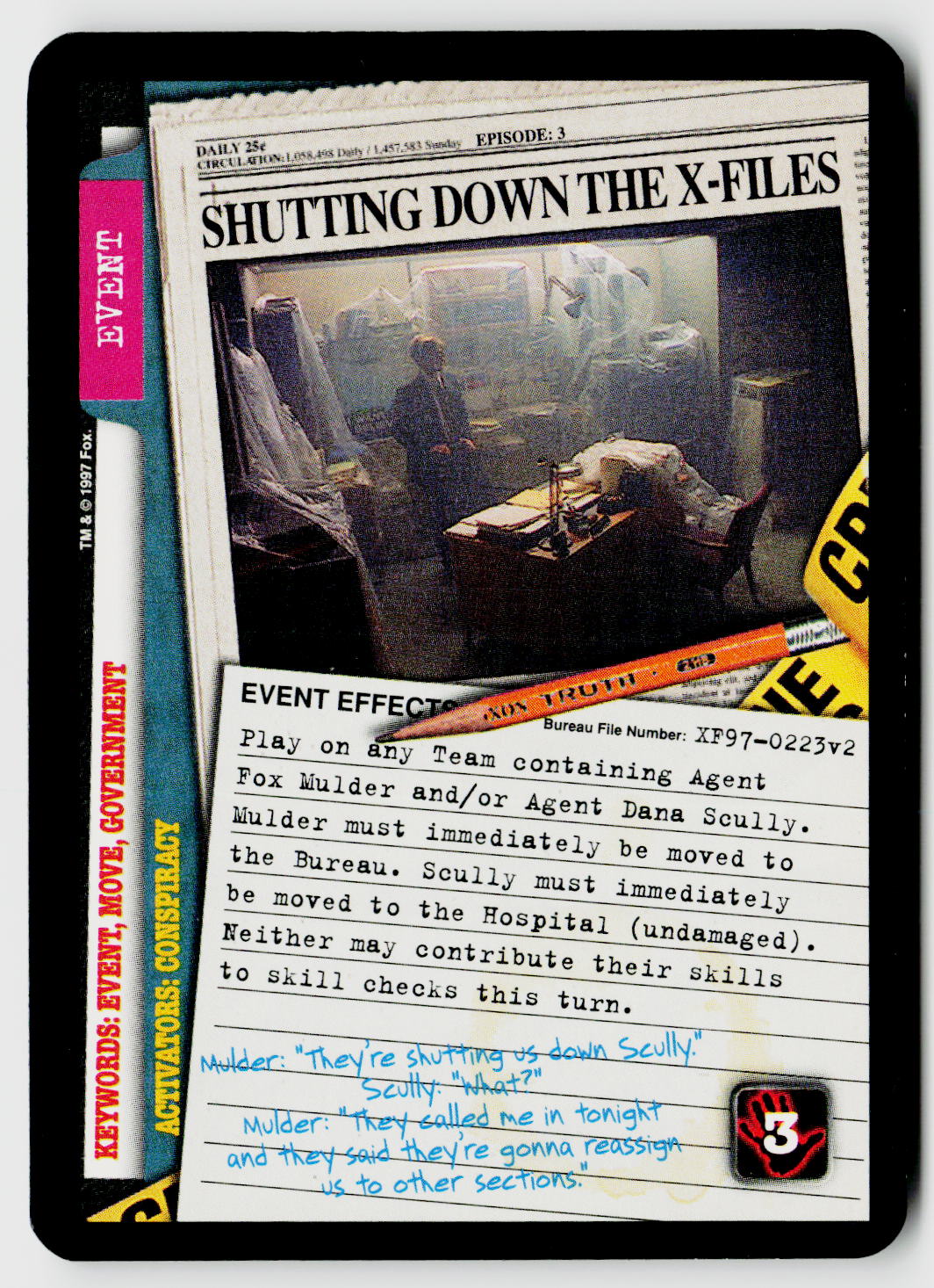 X-Files CCG | The Truth Is Out There | Shutting Down the X-Files XF97-0223v2 Rare