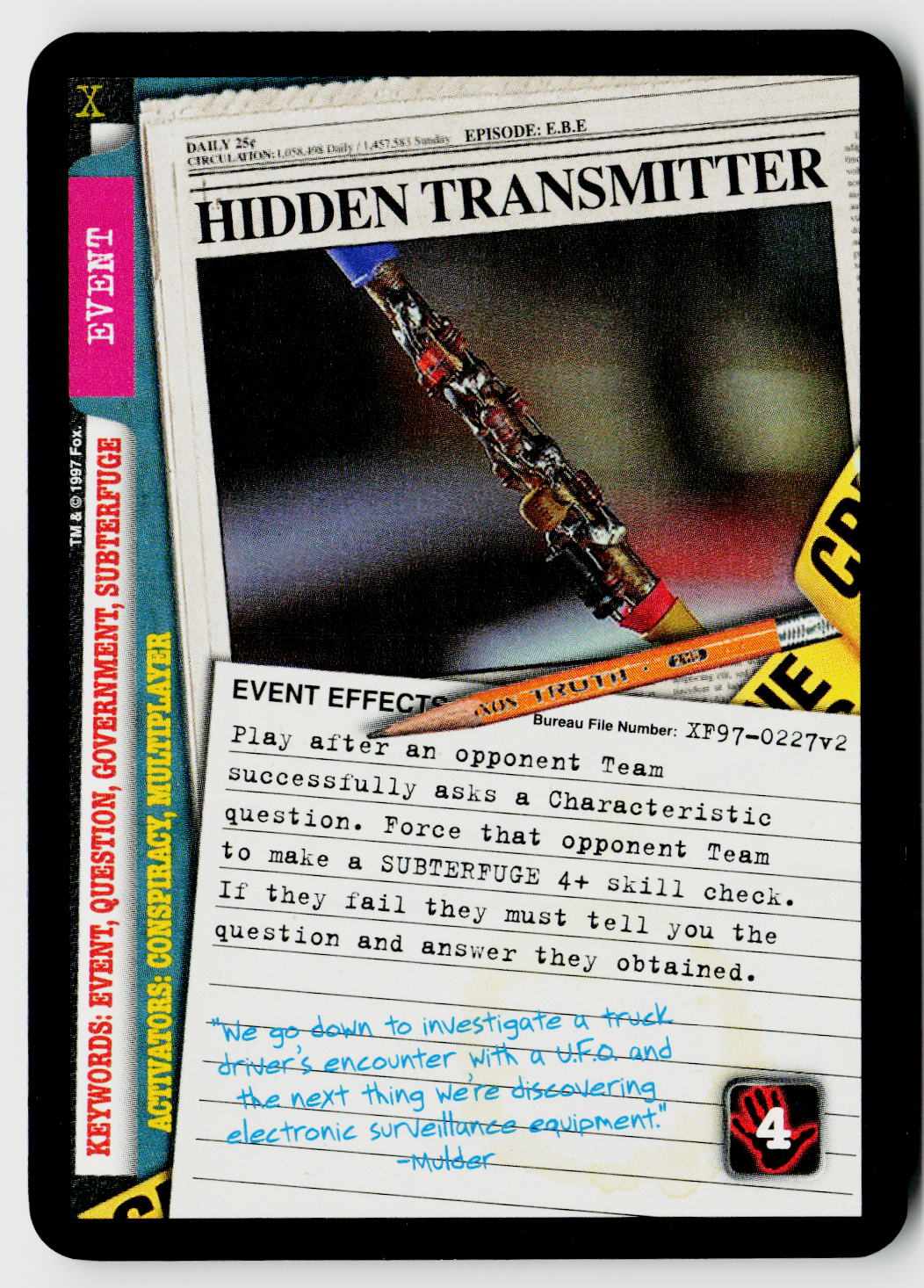 X-Files CCG | The Truth Is Out There | Hidden Transmitter XF97-0227v2 Uncommon
