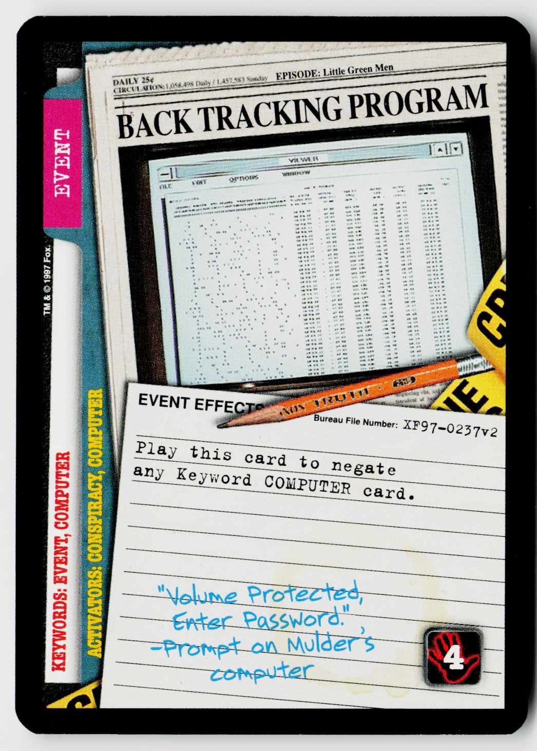 X-Files CCG | The Truth Is Out There | Back Tracking Program XF97-0237v2 Fixed