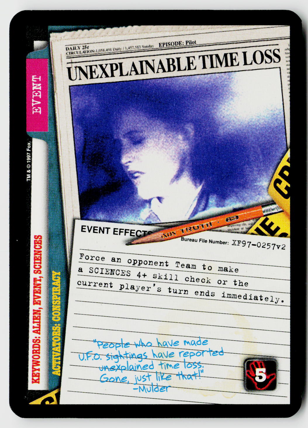 X-Files CCG | The Truth Is Out There | Unexplainable Time Loss XF97-0257v2 Rare