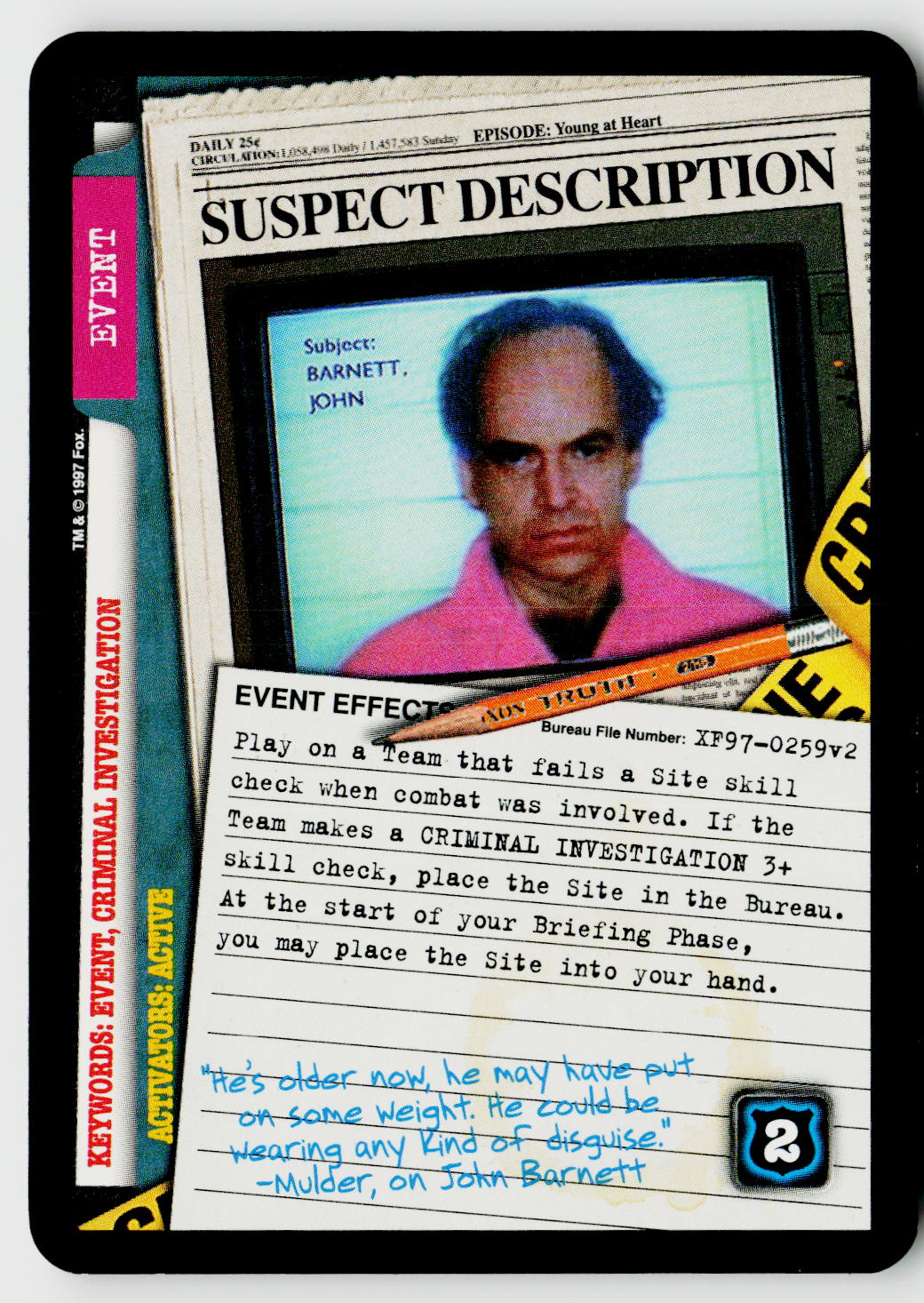 X-Files CCG | The Truth Is Out There | Suspect Description XF97-0259v2 Common