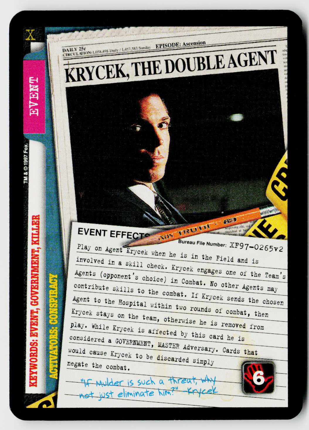 X-Files CCG | The Truth Is Out There | Krycek, the Double Agent XF97-0265v2 Rare